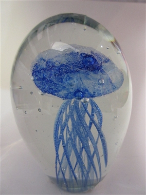 6" Jellyfish Blue Glass Paperweight Glow in the Dark