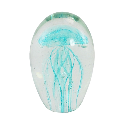 4" Jellyfish Lt Blue Glass Paperweight Glow in the Dark