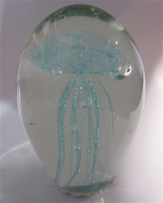 6" Jellyfish Lt Blue Glass Paperweight Glow in the Dark