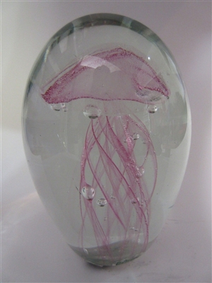 6" Jellyfish Pink Glass Paperweight Glow in the Dark
