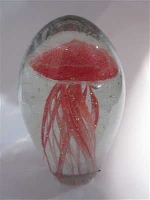 6" Jellyfish Red Glass Paperweight Glow in the Dark